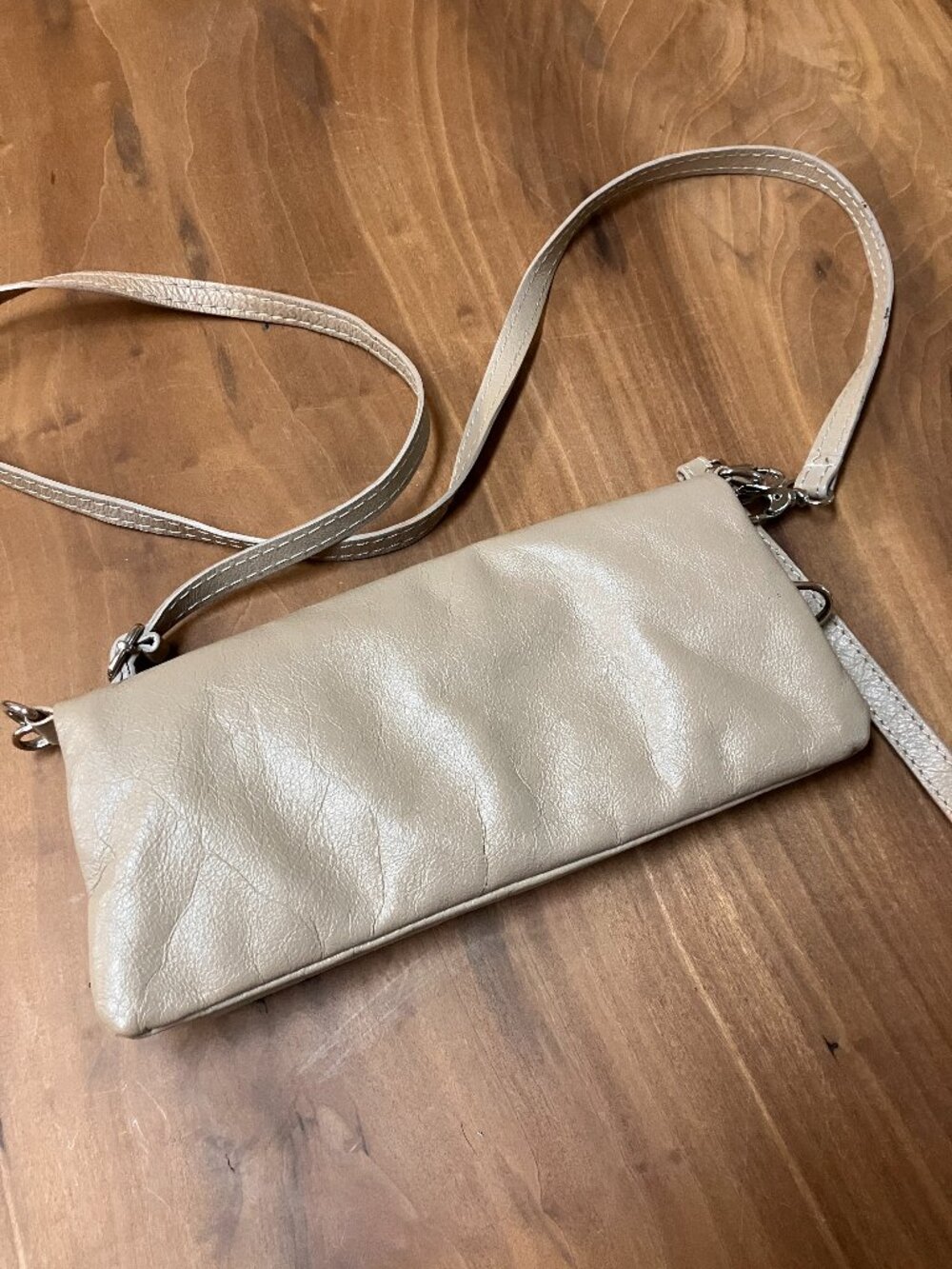 Barbieri Barbato Italian Leather Convertible Crossbody Clutch Wristlet Taupe